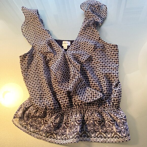 NEW NWT Evereve Sleeveless Printed Wrap Tank Top Dark Blue and White Size Small - Picture 4 of 6